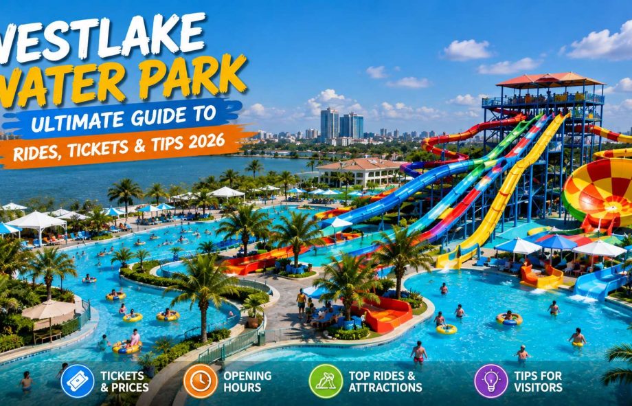 Westlake Water Park aerial view with thrilling water slides and pools in Hanoi