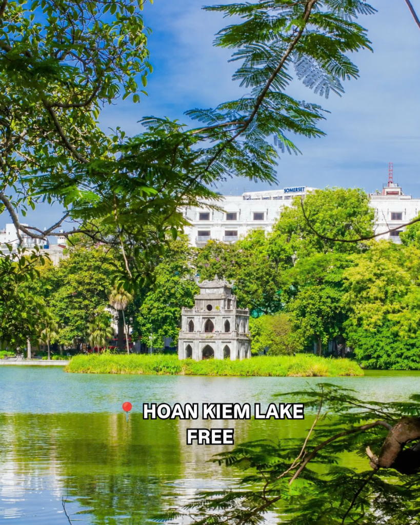 Turtle Tower on Hoan Kiem Lake, one of the free things to do in Hanoi
