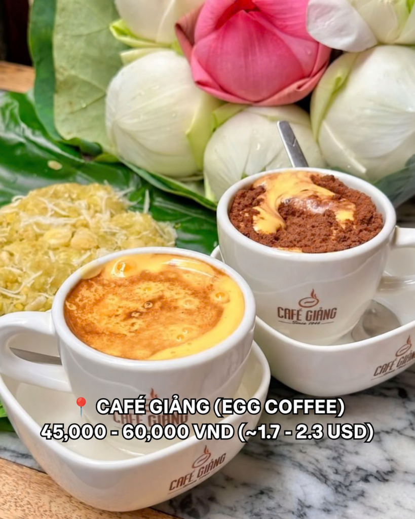 Two cups of Hanoi egg coffee served at Cafe Giang