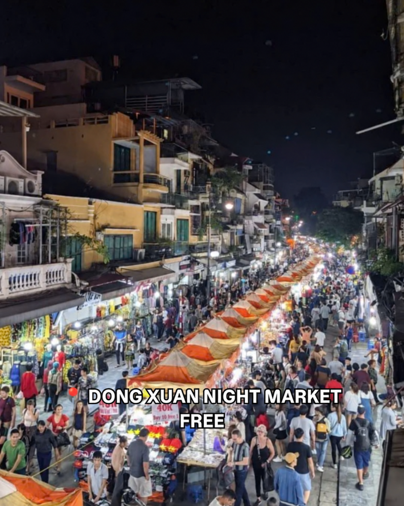 Crowds filling Dong Xuan night market, one of the things to do in Hanoi after dark
